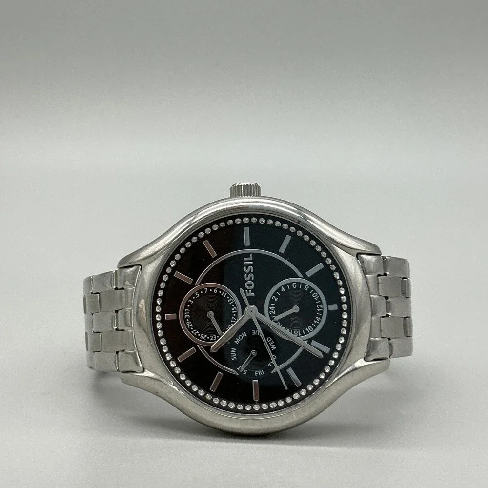 Fossil Day Dreamer Womens Watch 40mm Black Dial Crystals Day Date New Battery 6